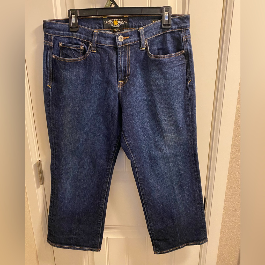 Lucky Brand Jeans 12 31 Classic Rider Stretch Capri Length Dark Blue Denim Crop